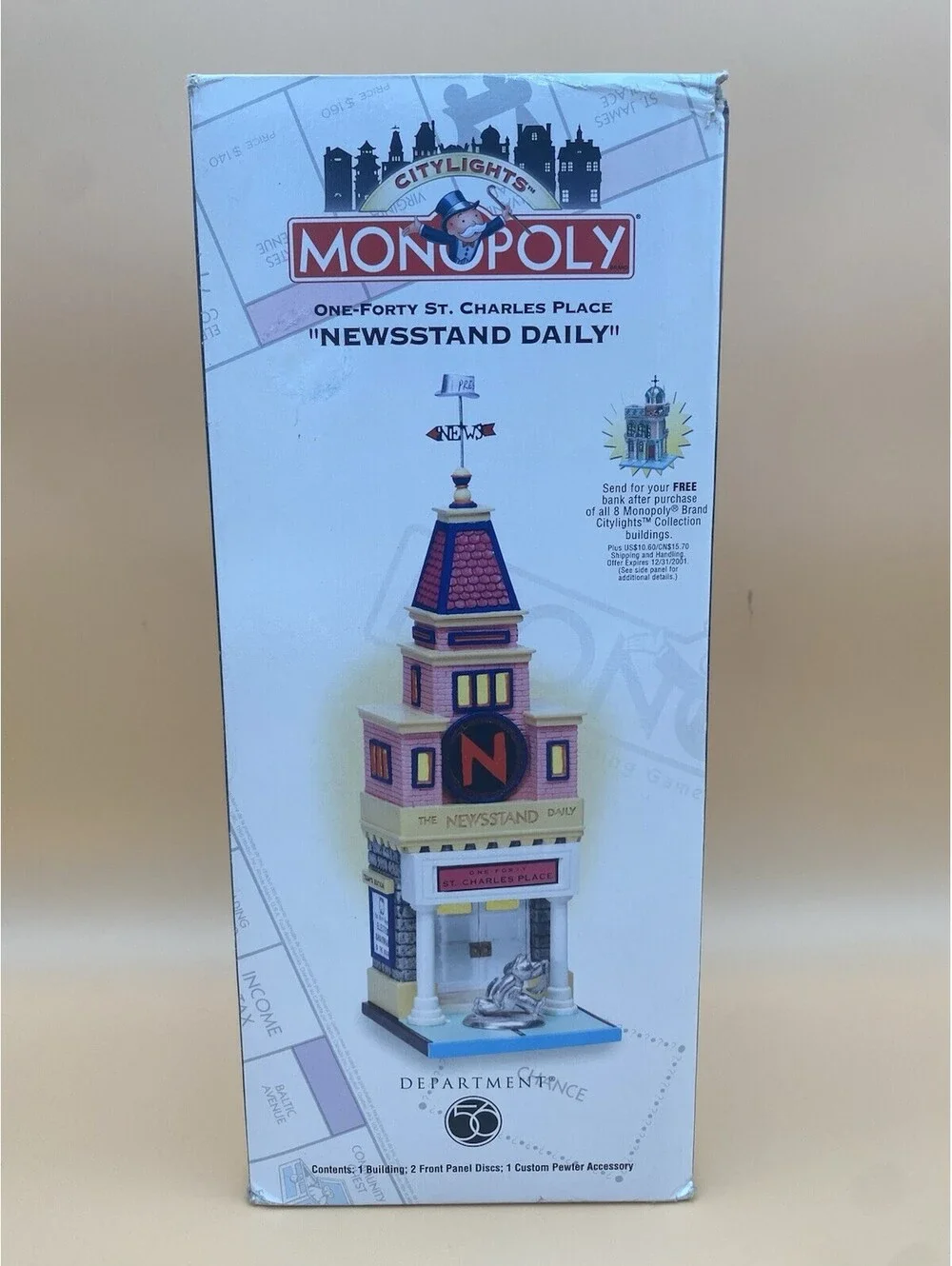 Department 56 Monopoly CityLights Newsstand Daily One-Forty St. Charles Place